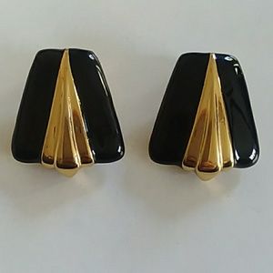 Black enamel and gold tone trapezoid